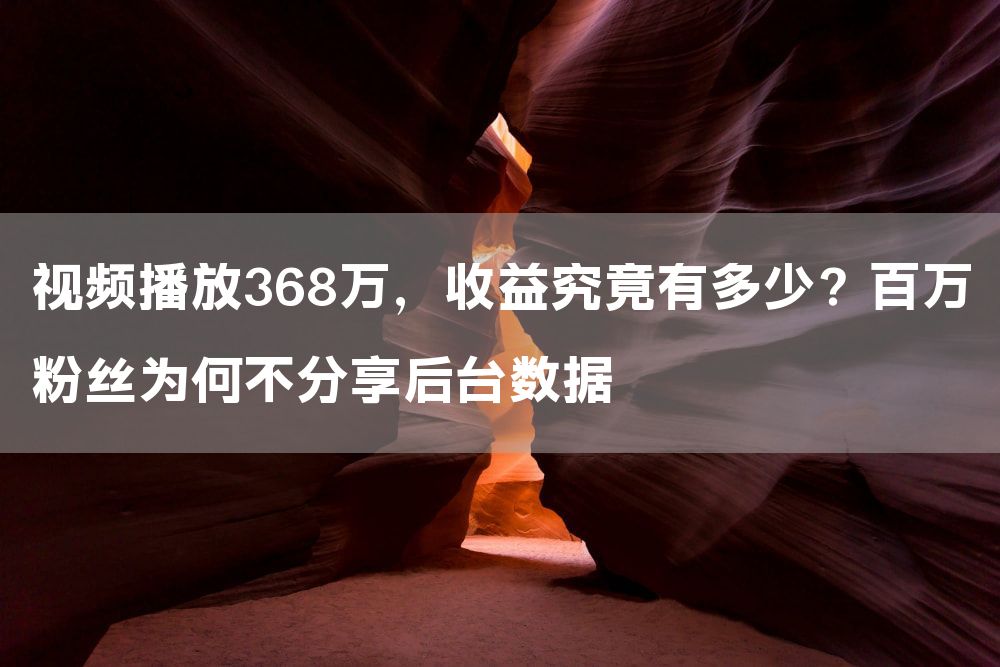 视频播放368万，收益究竟有多少？百万粉丝为何不分享后台数据